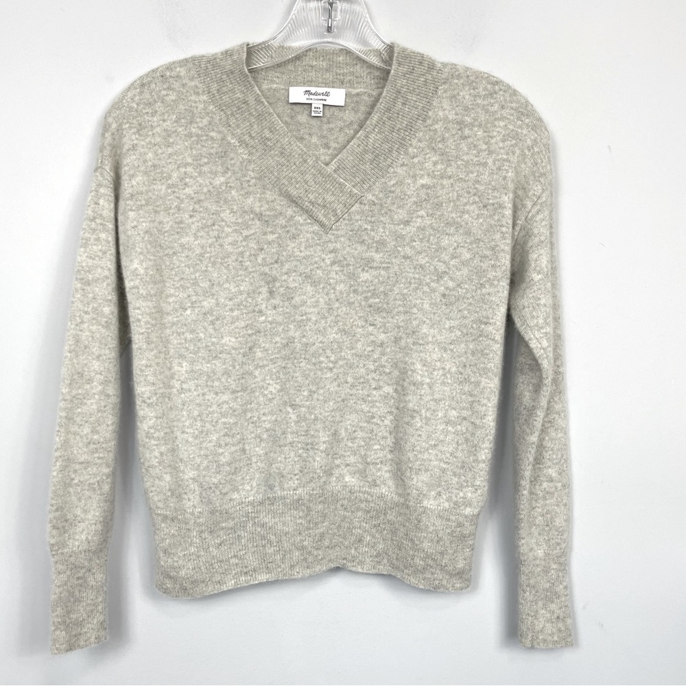 Madewell 100% Cashmere V-Neck Sweater Pullover Heather Shadow Gray MA707 XXS - Picture 6 of 13